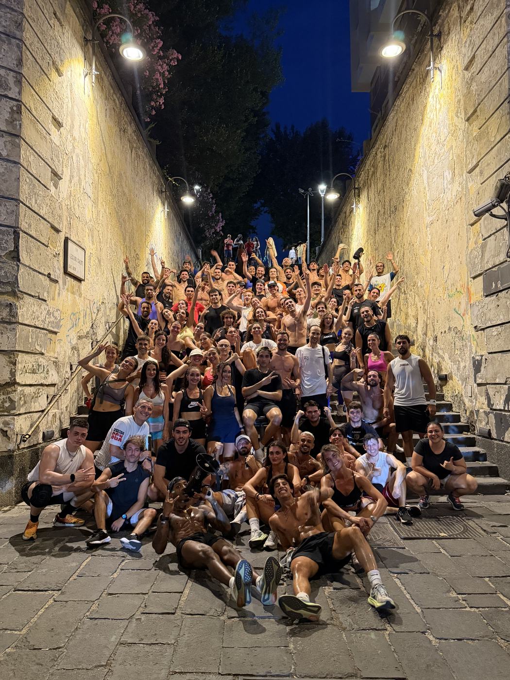 LACE runners on the Scarlatti steps after a night run in Vomero, Napoli